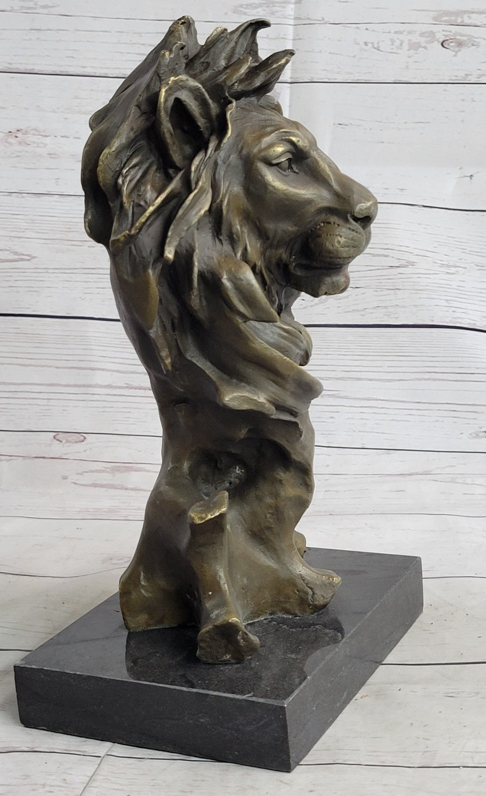 European Bronze Foo Fu Dog Guardion Door African Lion Leo Head Mask Statue