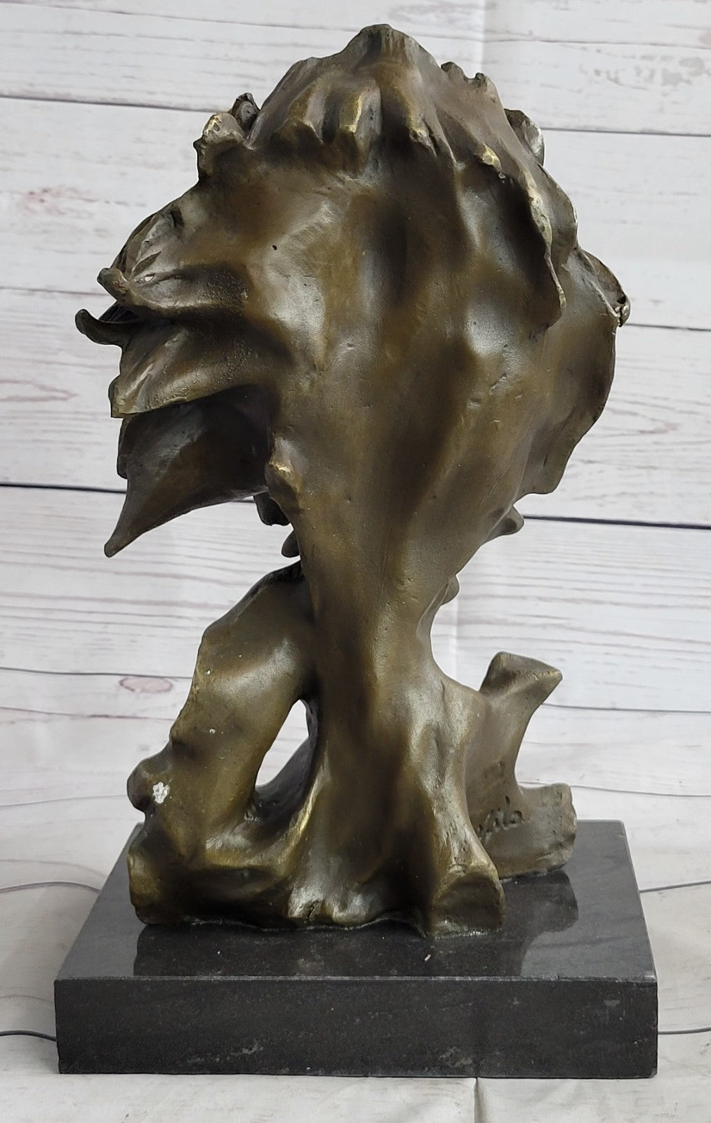 European Bronze Foo Fu Dog Guardion Door African Lion Leo Head Mask Statue