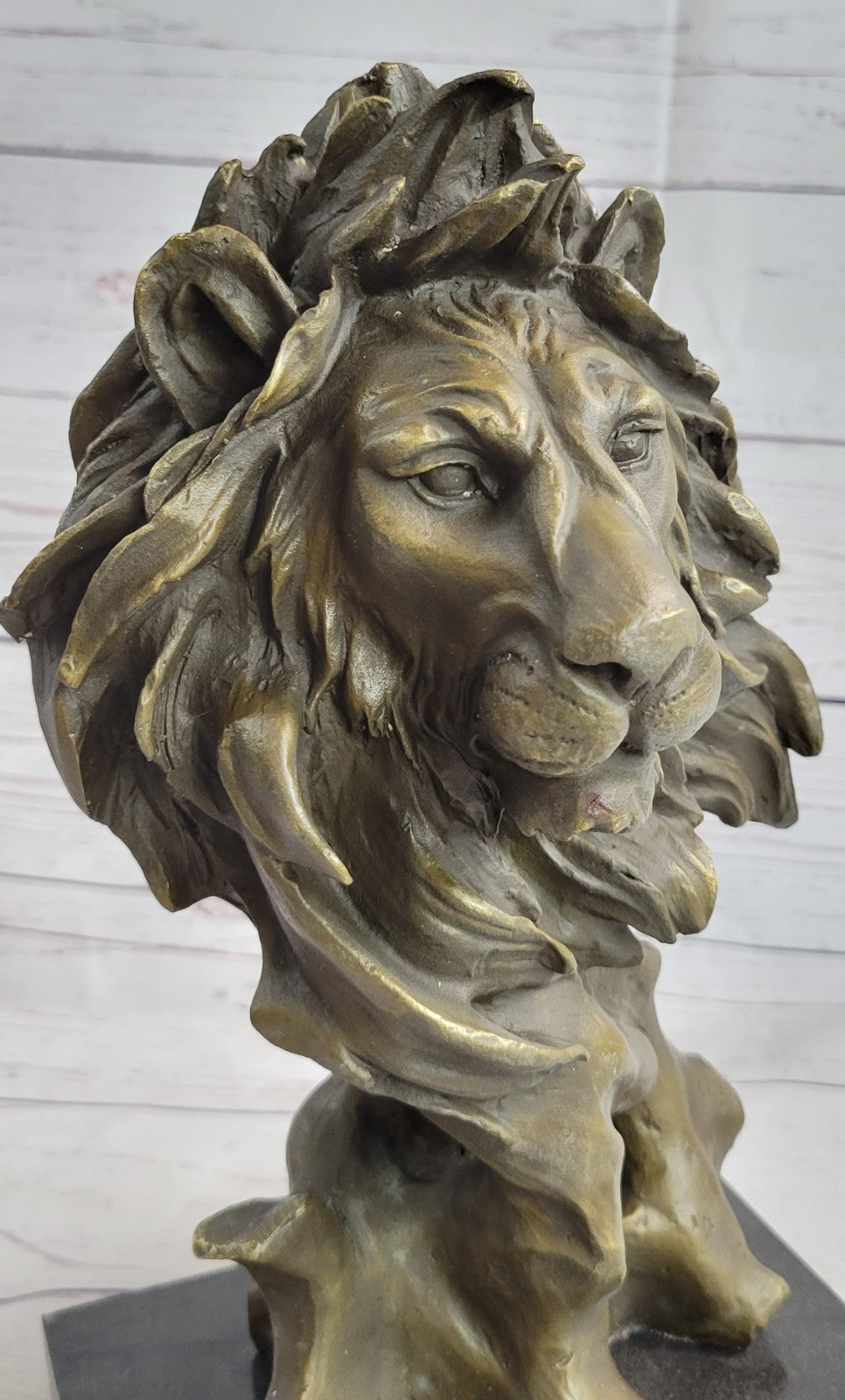 European Bronze Foo Fu Dog Guardion Door African Lion Leo Head Mask Statue
