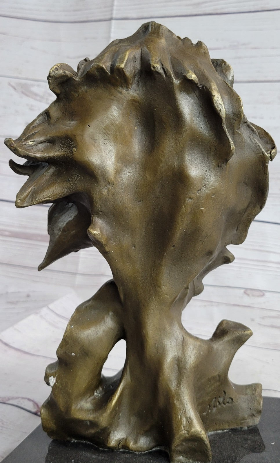 European Bronze Foo Fu Dog Guardion Door African Lion Leo Head Mask Statue