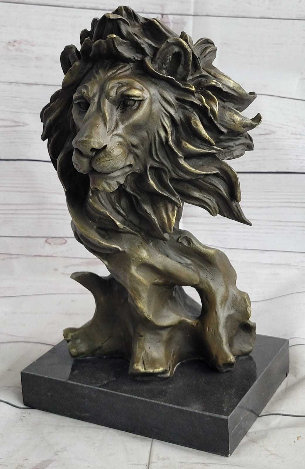 European Bronze Foo Fu Dog Guardion Door African Lion Leo Head Mask Statue