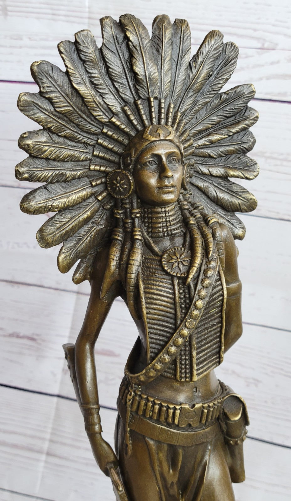 Genuine Solid Bronze Girl Woman Indian Warrior Home Office Decoration Statue