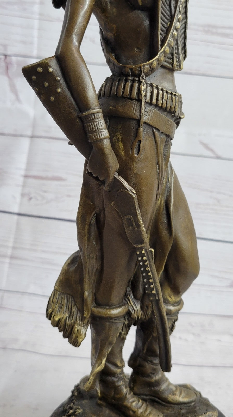 Genuine Solid Bronze Girl Woman Indian Warrior Home Office Decoration Statue