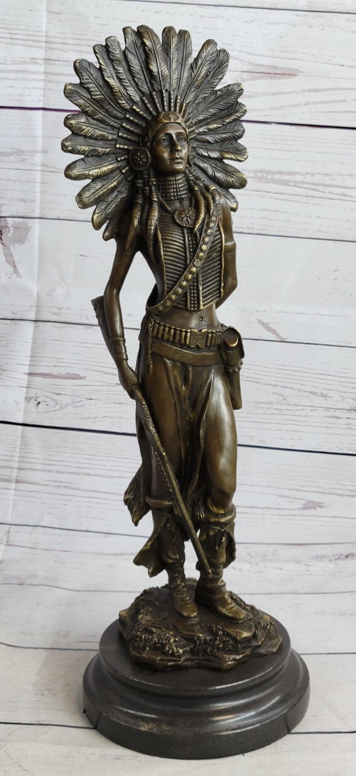 Genuine Solid Bronze Girl Woman Indian Warrior Home Office Decoration Statue