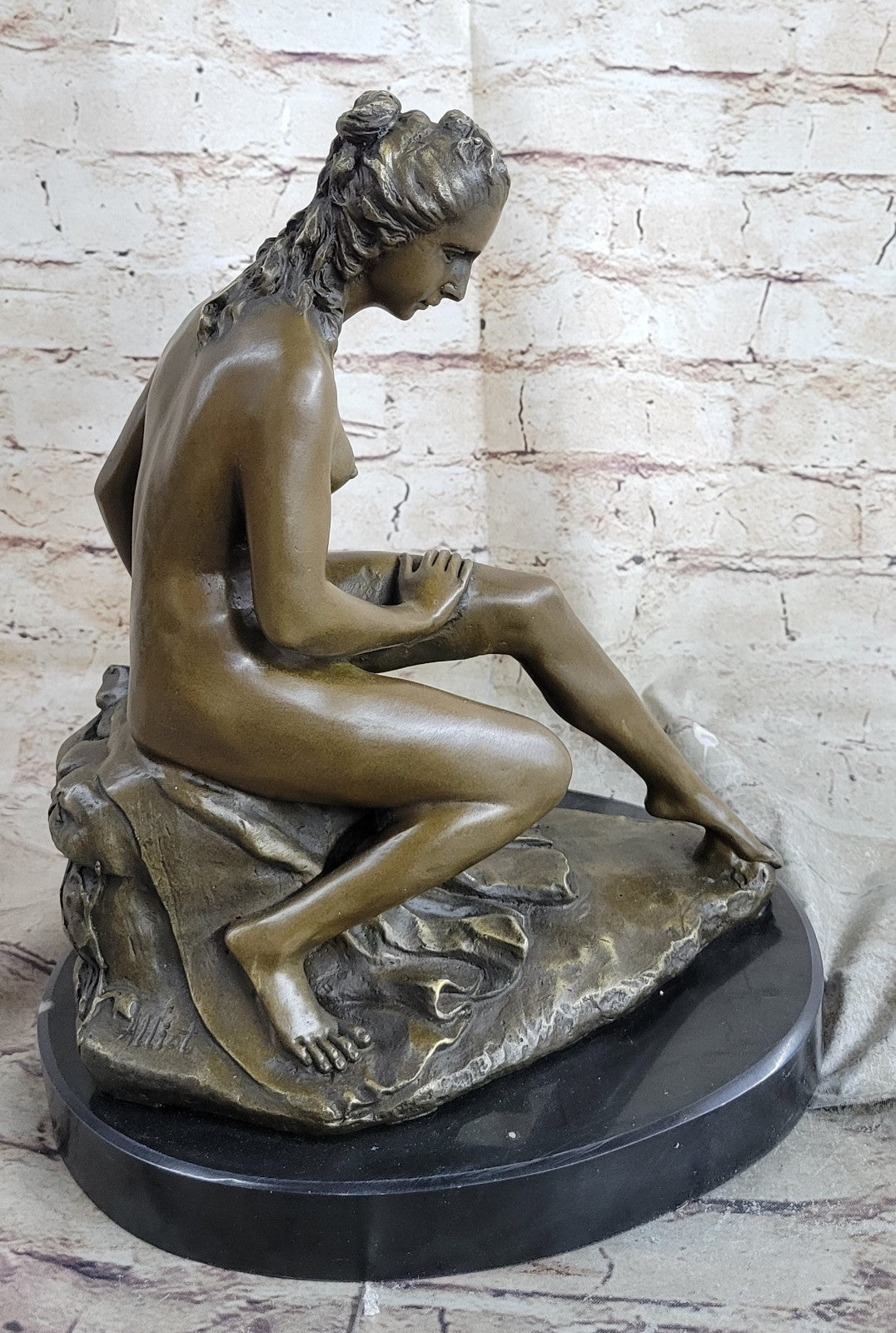 SOLID BRONZE FIGURE OF A NUDE MAIDEN AFTER ALLEGRAIN LOST WAX METHOD STATUE