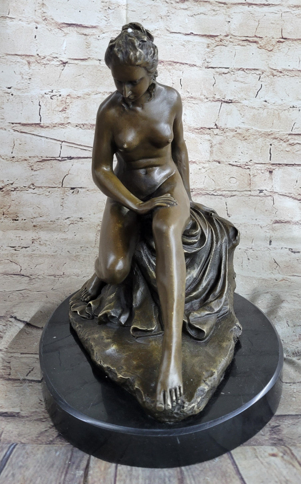 SOLID BRONZE FIGURE OF A NUDE MAIDEN AFTER ALLEGRAIN LOST WAX METHOD STATUE