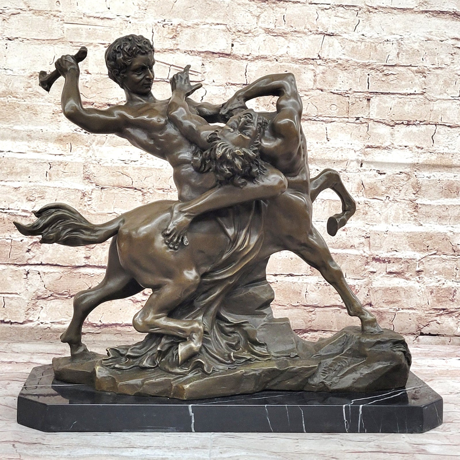 Antique Reproduction Beauty: Barye`s Theseus and the Centaur - Solid Bronze Figurine