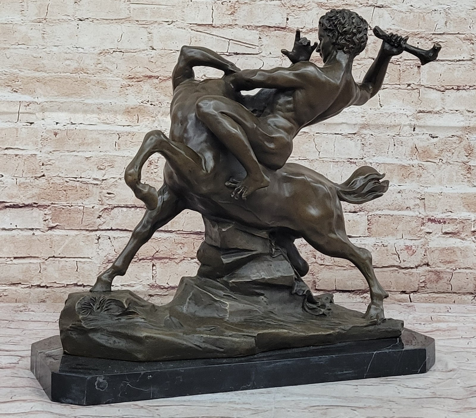 Antique Reproduction Beauty: Barye`s Theseus and the Centaur - Solid Bronze Figurine