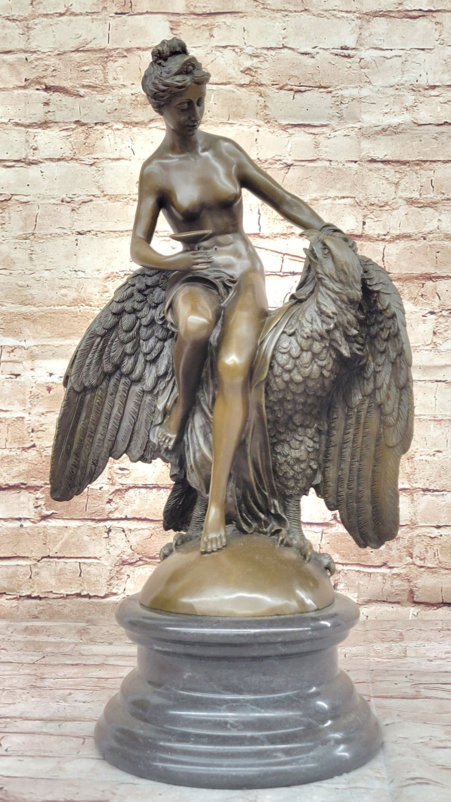 Handmade Elegance: Buhot`s Heber with Eagle - Nude Bronze Sculpture Decor