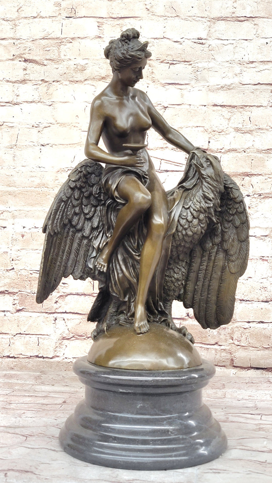 Handmade Elegance: Buhot`s Heber with Eagle - Nude Bronze Sculpture Decor