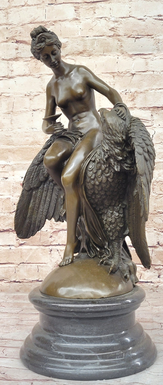 Handmade Elegance: Buhot`s Heber with Eagle - Nude Bronze Sculpture Decor