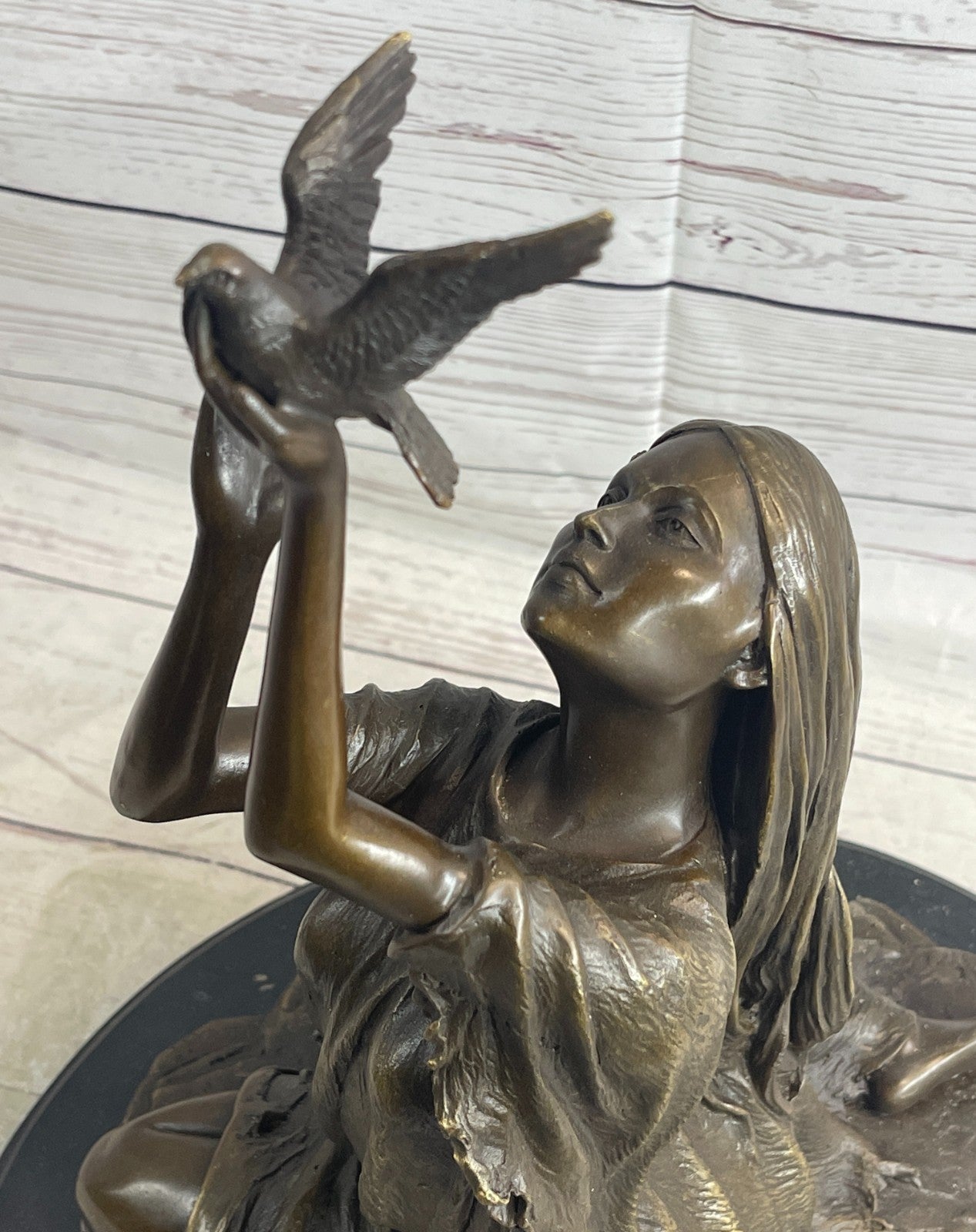 Collectible Native American Woman Bronze Statue with Bird by Milo Fine Art Figurine