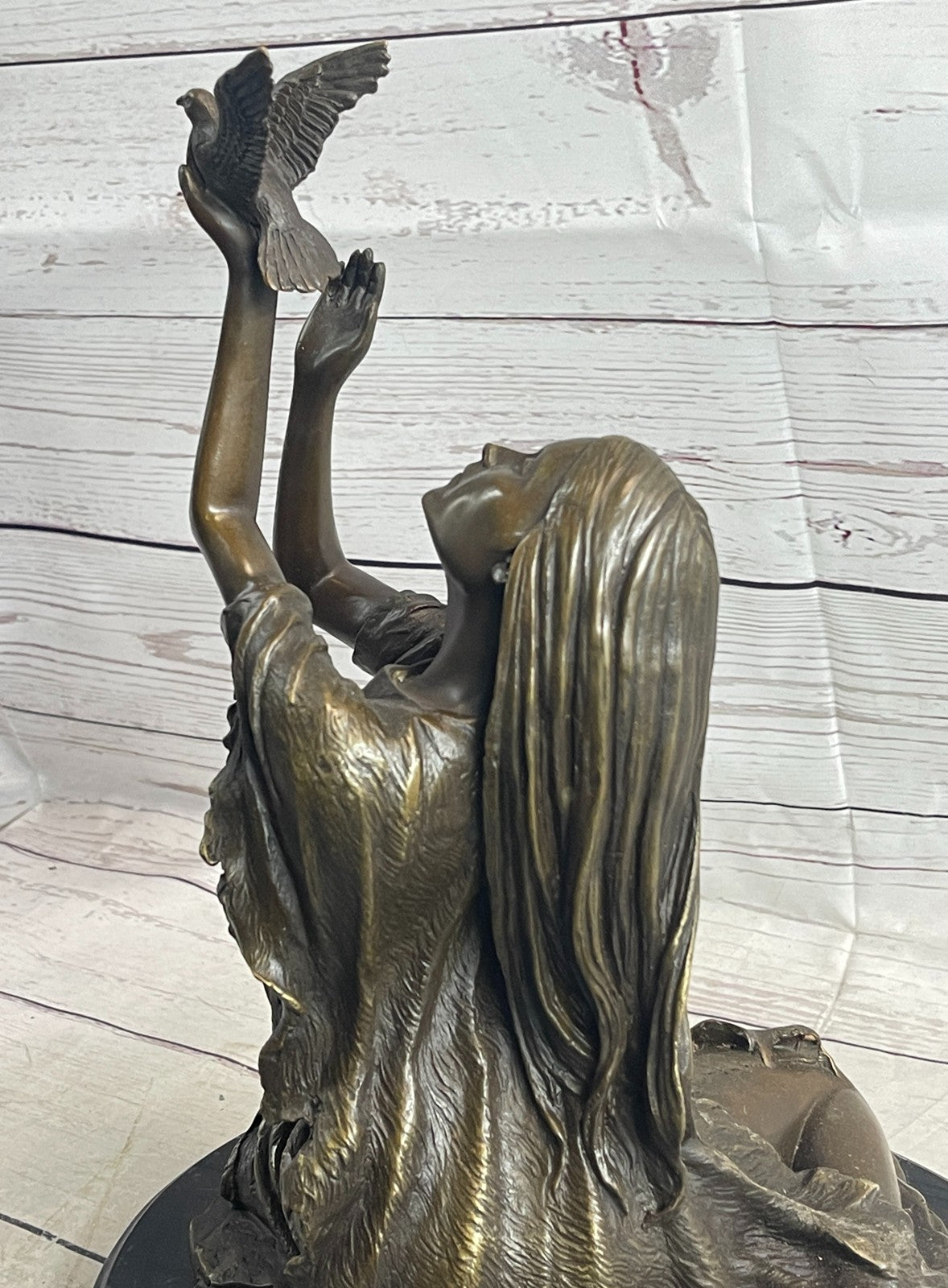 Collectible Native American Woman Bronze Statue with Bird by Milo Fine Art Figurine