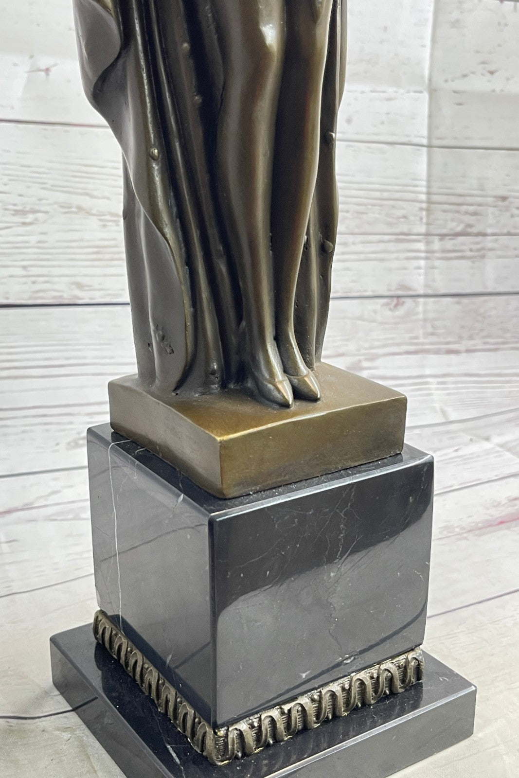 Art Deco Nude Girl Female Classic Bronze Sculpture Figurine Marble Base Figure