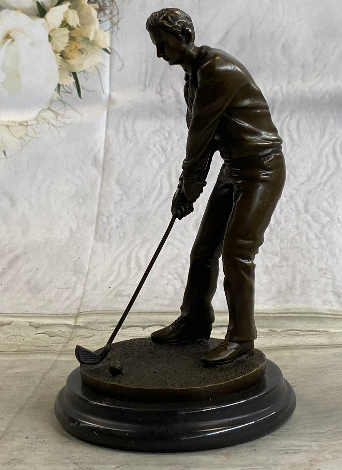 100% Solid Bronze Sculpture Statue Golfer Golf Male Golfing Trophy Deal Figurine