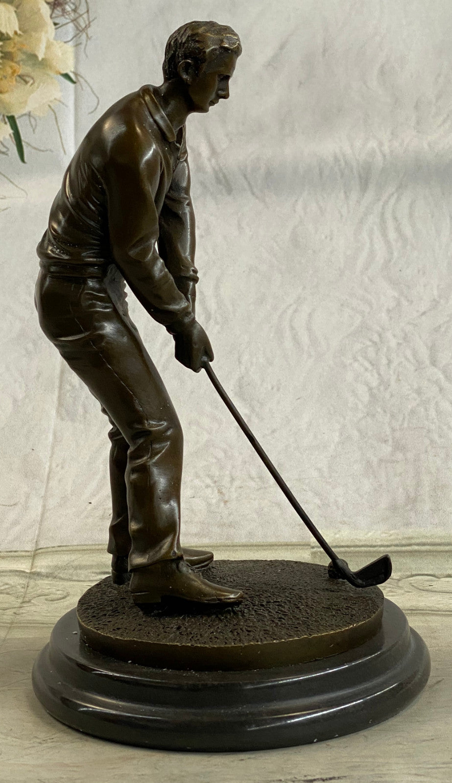 100% Solid Bronze Sculpture Statue Golfer Golf Male Golfing Trophy Deal Figurine