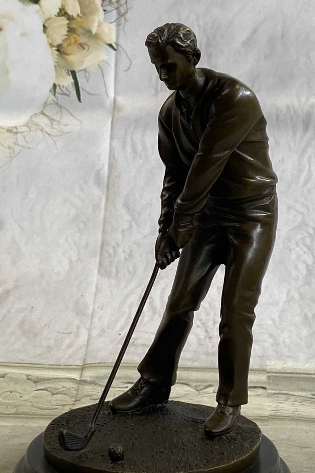 100% Solid Bronze Sculpture Statue Golfer Golf Male Golfing Trophy Deal Figurine