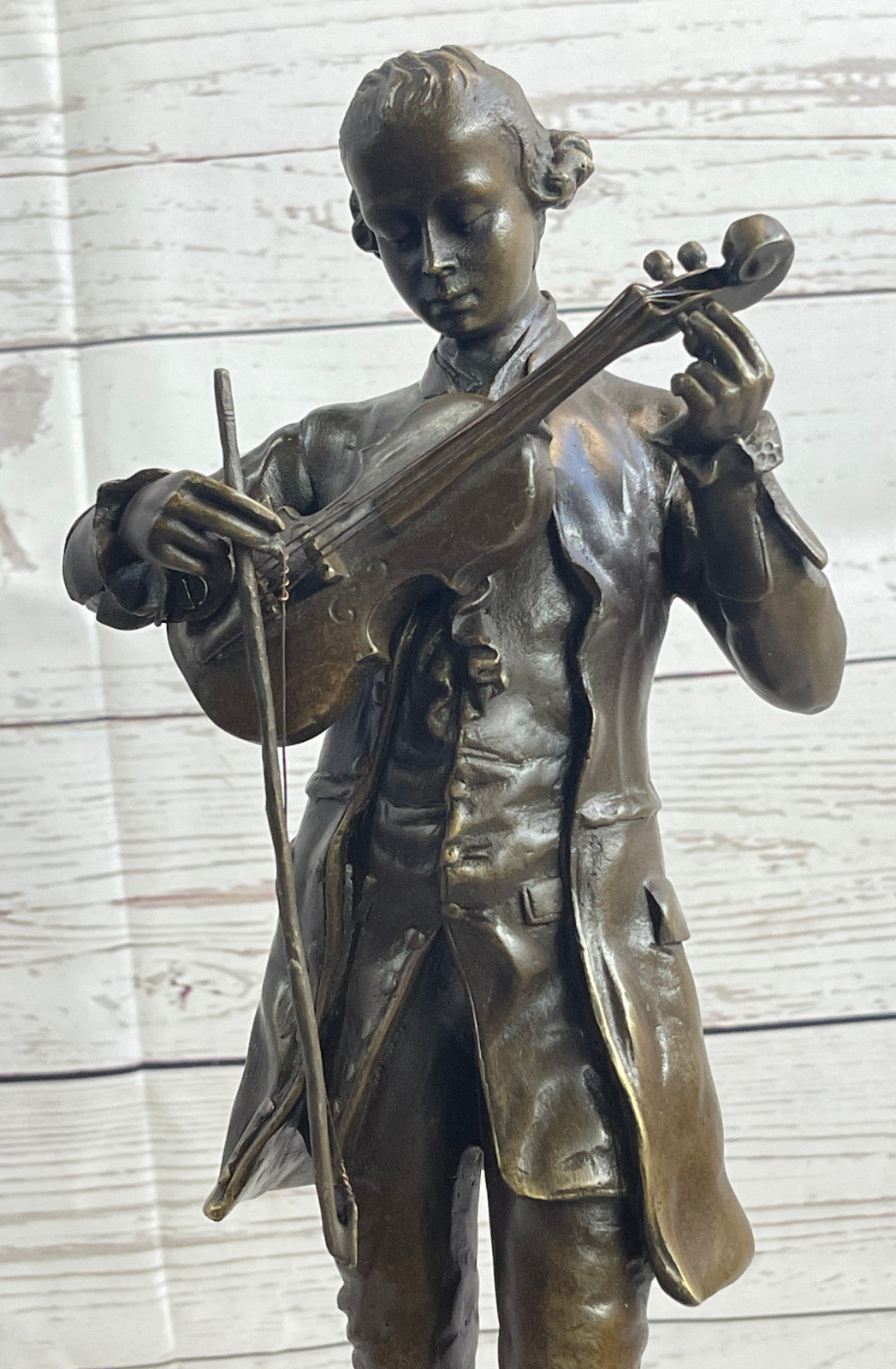 Mozart Violinist Genuine Real Bronze Statue - Fine Art Music Lover`s Gift