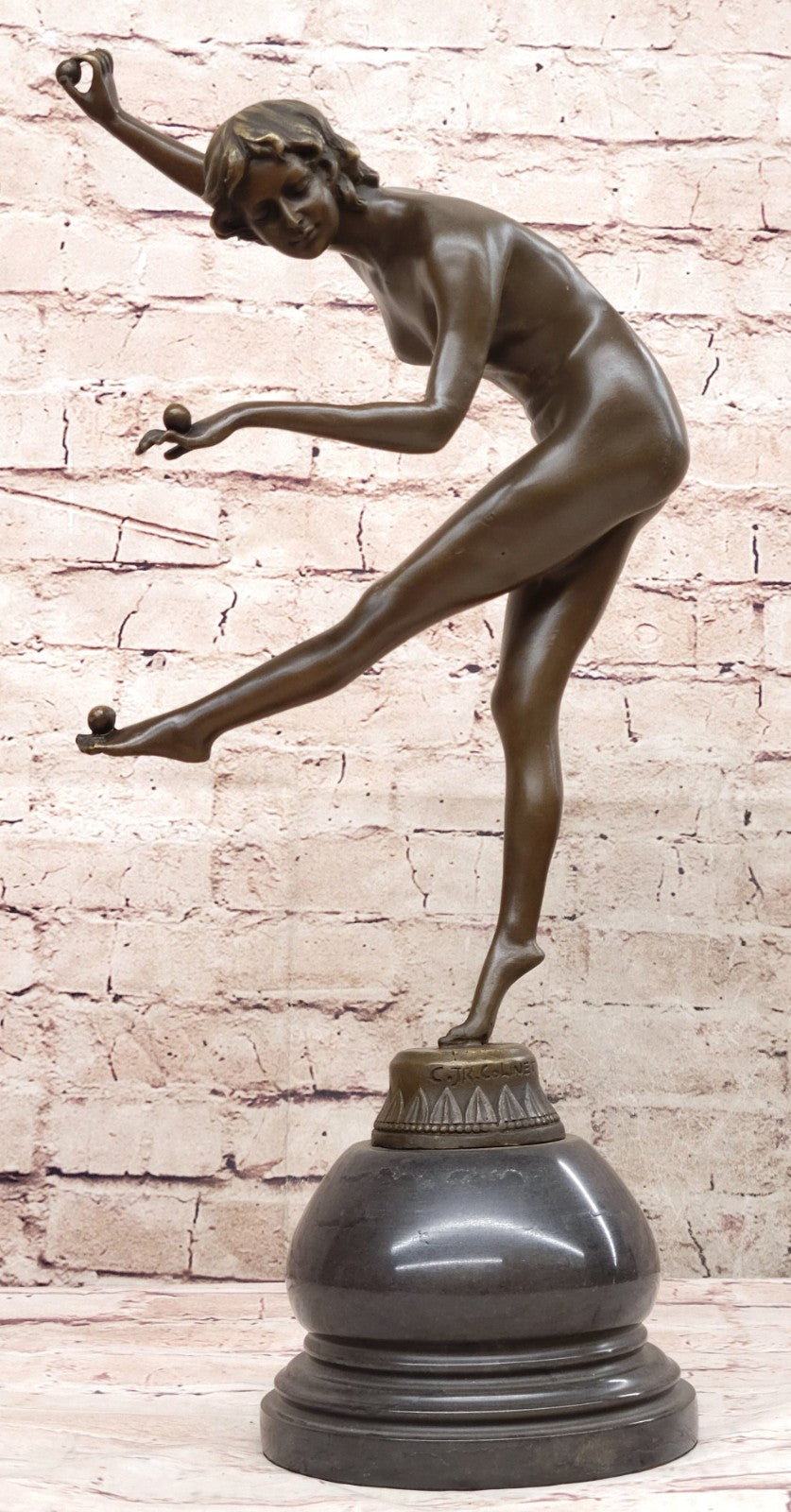 Claire Jeanne Roberte Colinet (Brazil, 1880-1950) Nude Juggler Bronze Statue