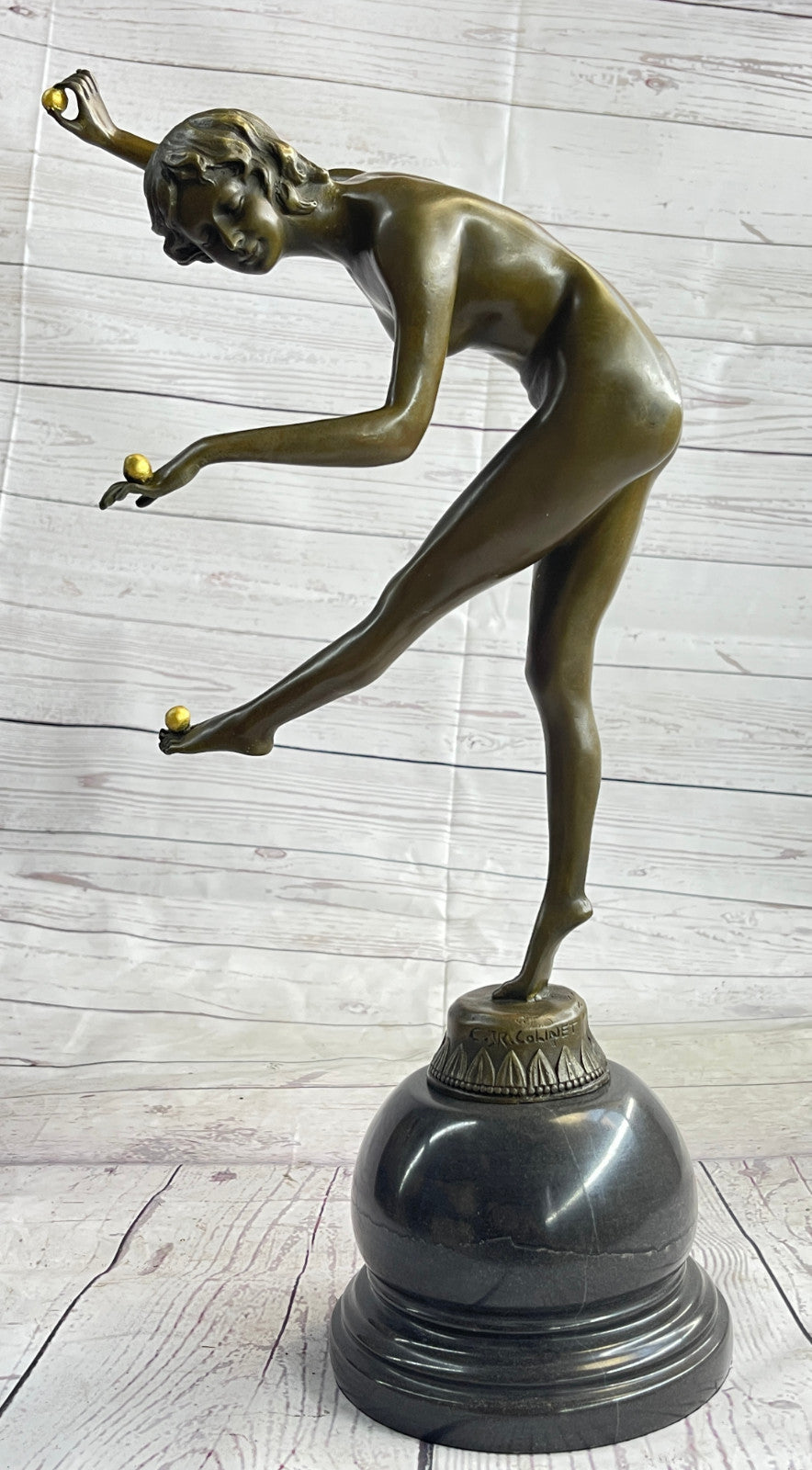 Claire Colinet`s Art Nouveau "The Juggler" Bronze Sculpture: Handcrafted Artwork