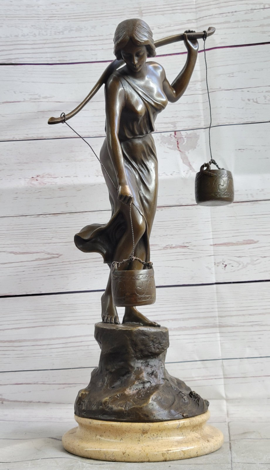 Mid Century French Bronze 16" Neoclassical sculpture of a maiden with Bucket NR