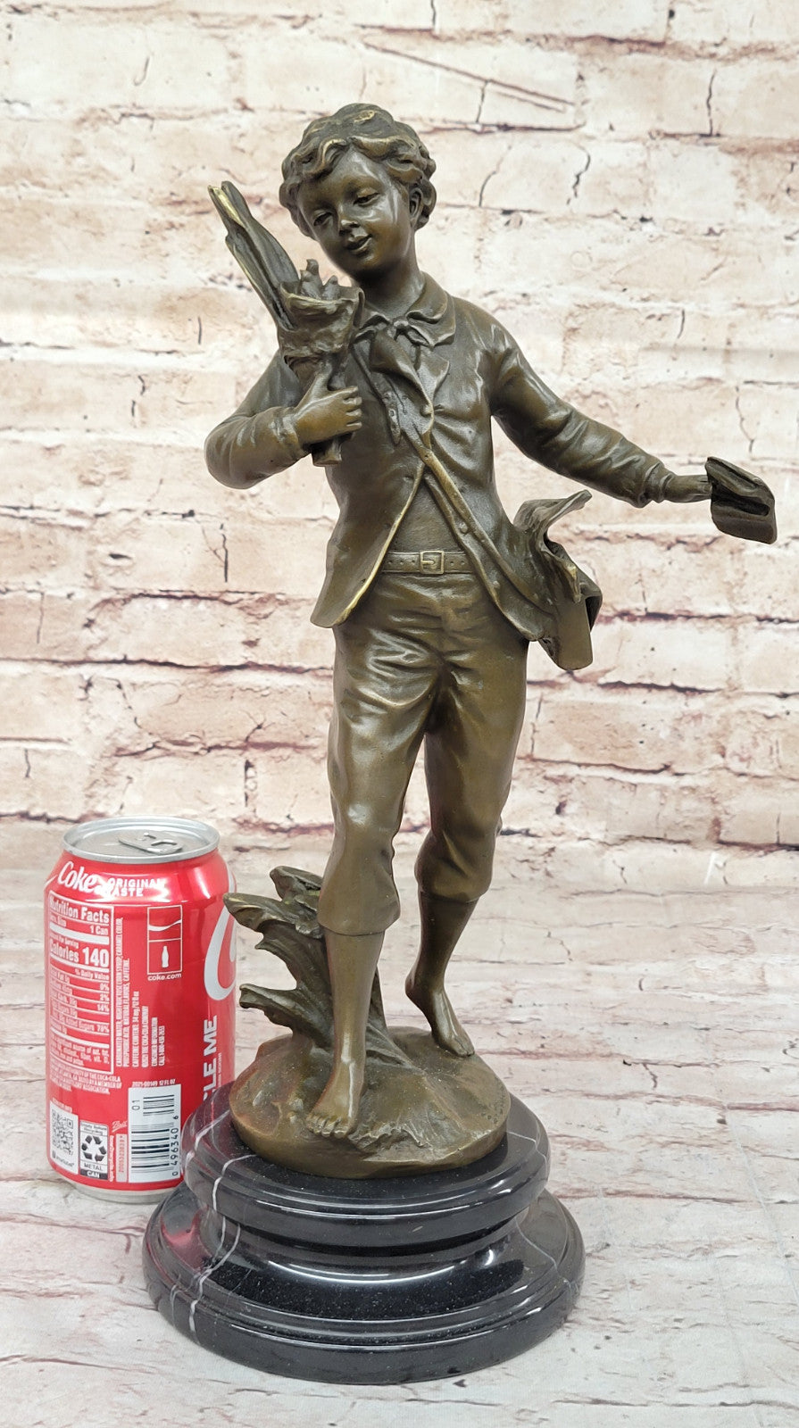 Detailed Figurine: Bruchon`s French Bronze School Boy - Hot Cast Sculpture