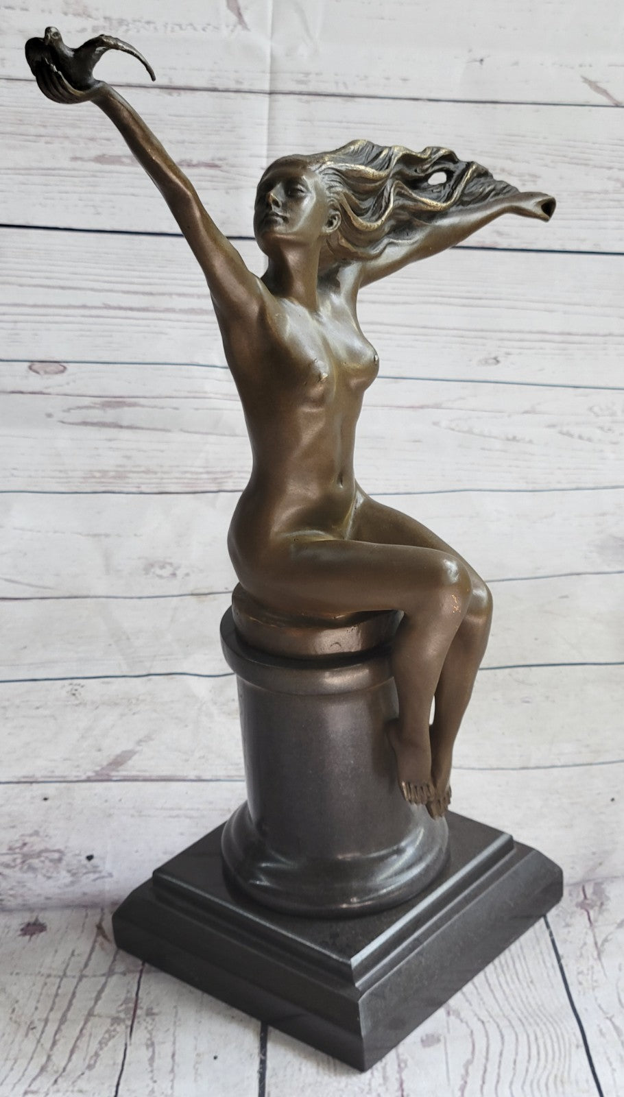NUDE LADY FREE BIRD BRONZE MARBLE SCULPTURE FIGURINE STATUE FIGURE FIGURINE Sale