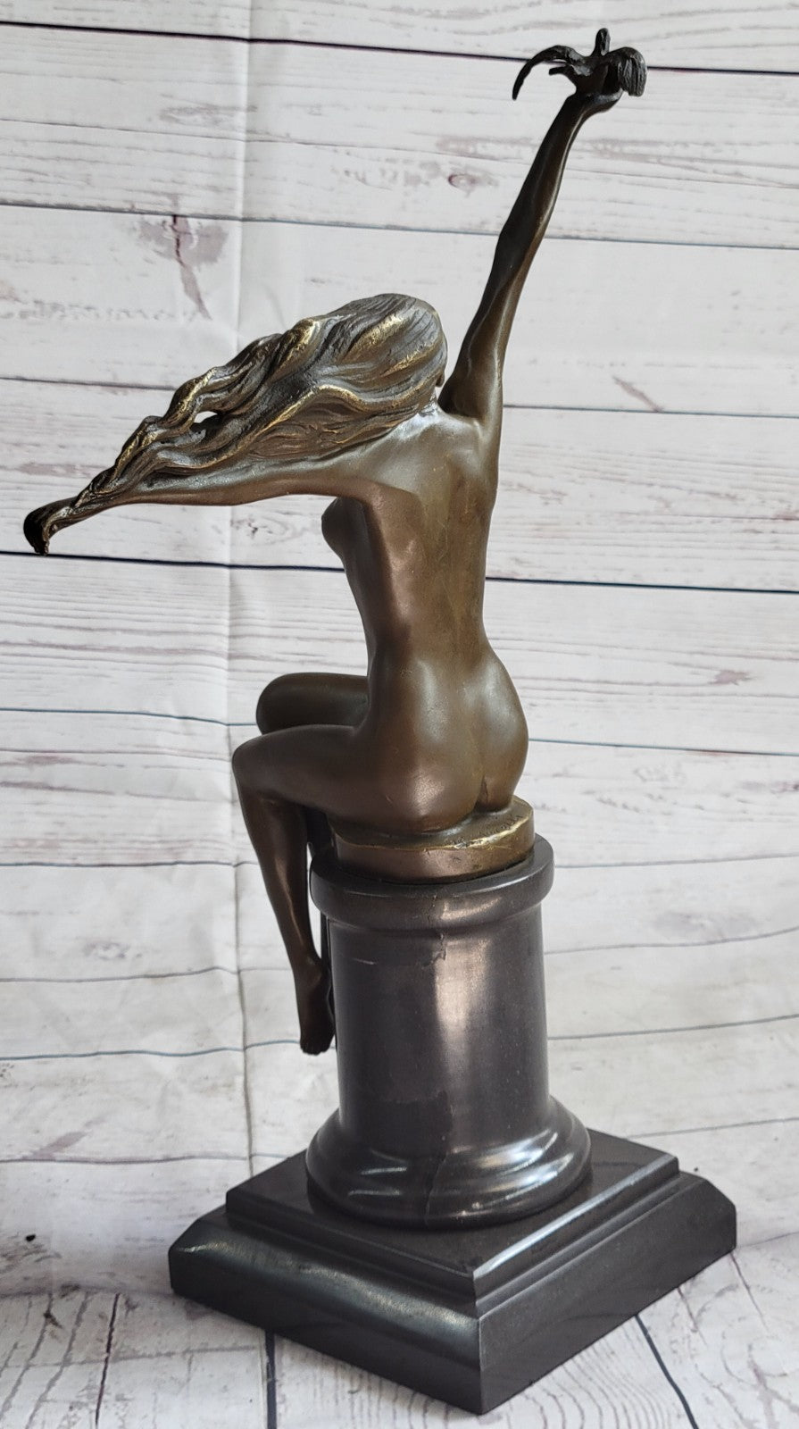 NUDE LADY FREE BIRD BRONZE MARBLE SCULPTURE FIGURINE STATUE FIGURE FIGURINE Sale