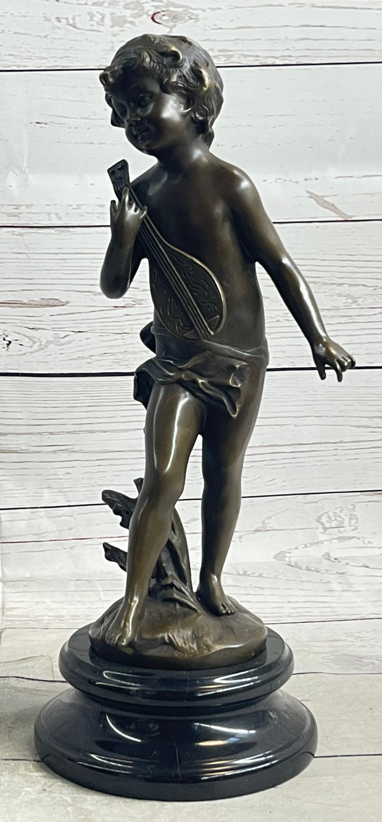 Moreau Bronze Sculpture of Young Boy Musician with Banjo Hot Cast