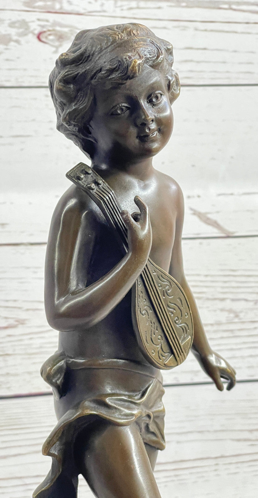 Moreau Bronze Sculpture of Young Boy Musician with Banjo Hot Cast