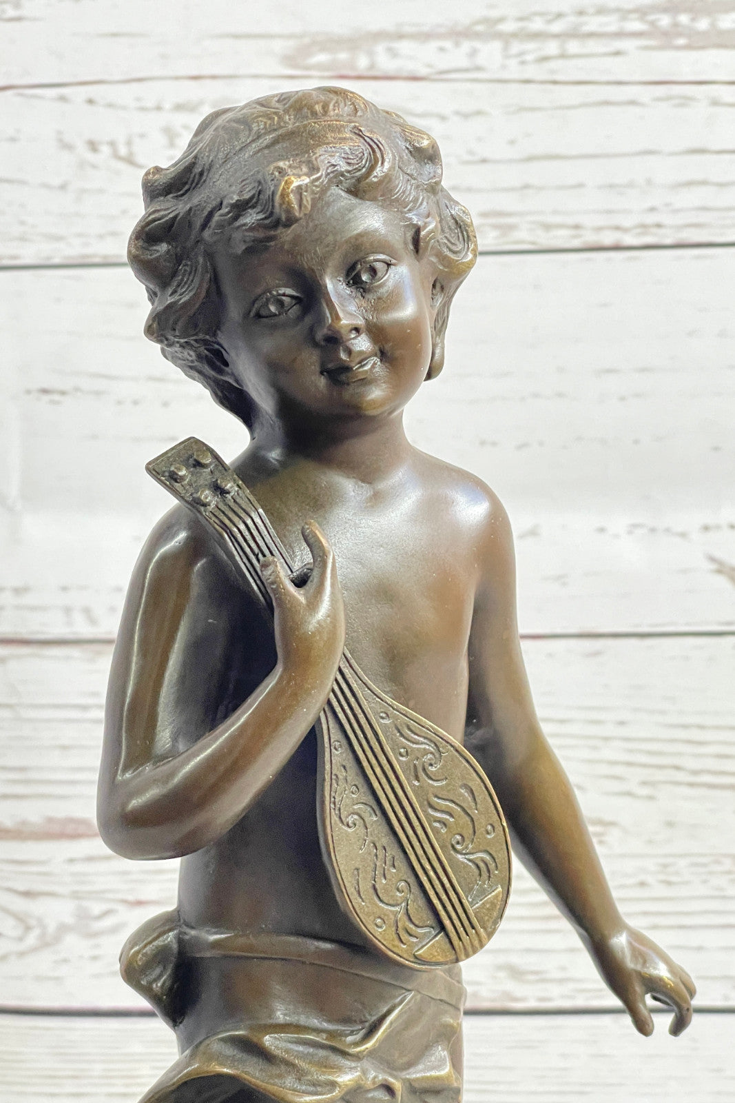 Moreau Bronze Sculpture of Young Boy Musician with Banjo Hot Cast