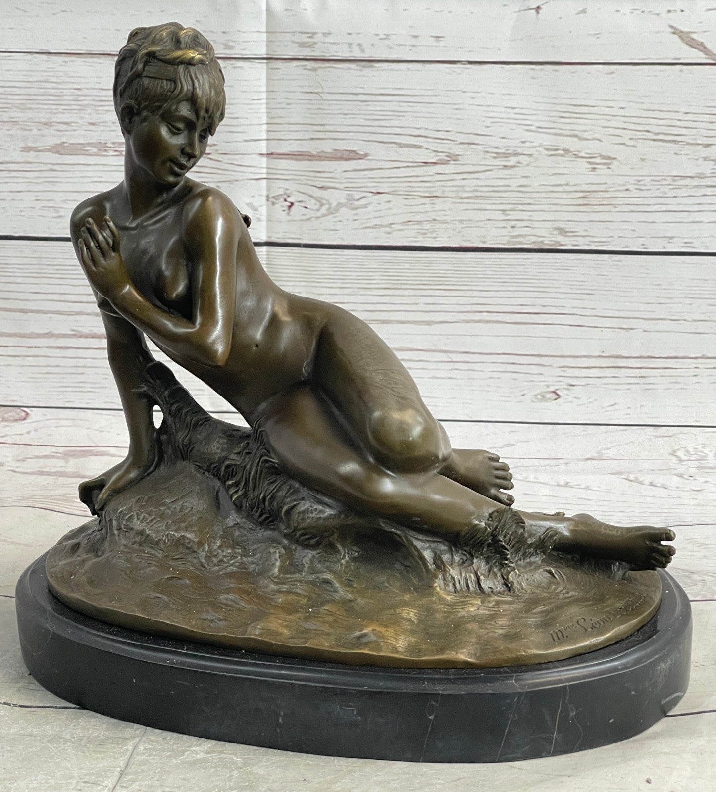 Elegant Art Deco Bronze Sculpture of a Nude Woman with Butterfly, Signed by Leon Bertaux
