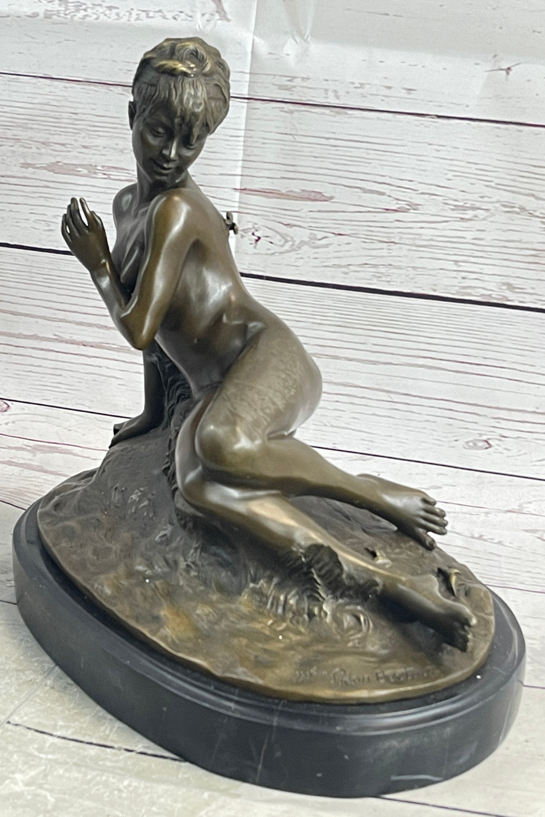 Elegant Art Deco Bronze Sculpture of a Nude Woman with Butterfly, Signed by Leon Bertaux