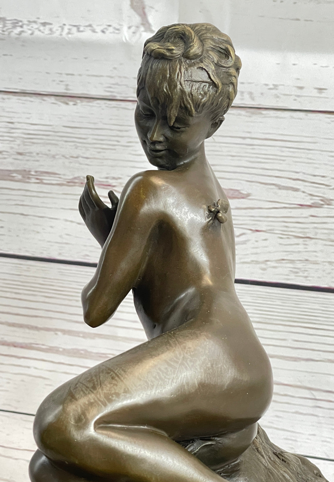 Elegant Art Deco Bronze Sculpture of a Nude Woman with Butterfly, Signed by Leon Bertaux
