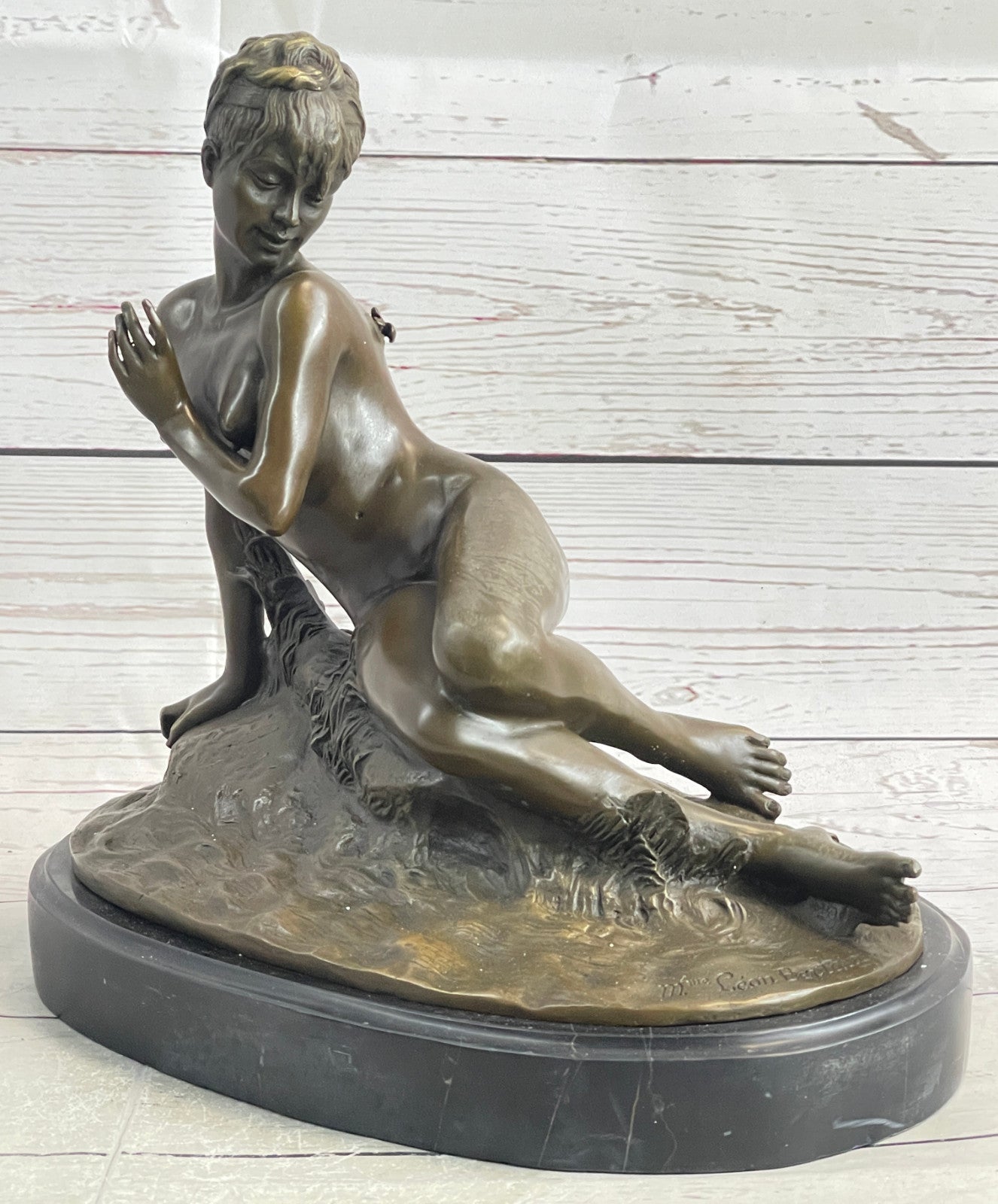 Elegant Art Deco Bronze Sculpture of a Nude Woman with Butterfly, Signed by Leon Bertaux