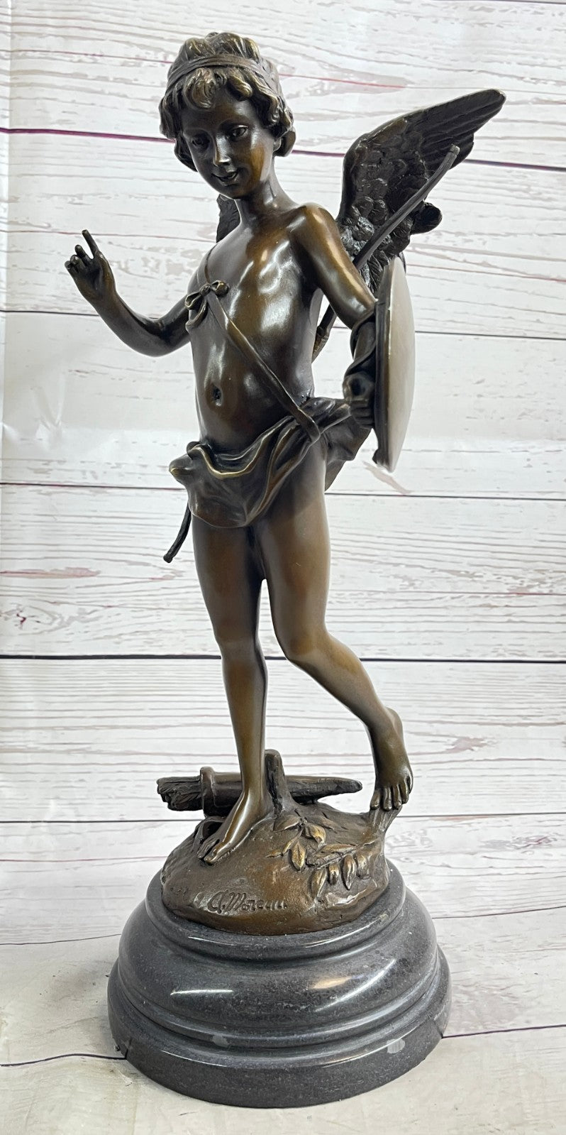 Beautiful Winged Cherub Cupid Bronze Bust Auguste Moreau Mid Century Sculpture