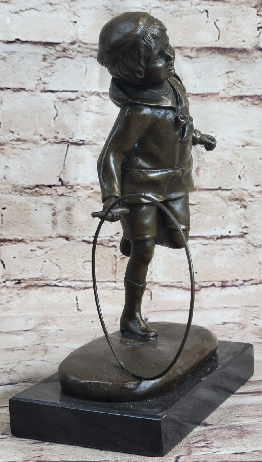 9" Bronze Art sculpture a boy with Roller Statue marble base Classic Artwork