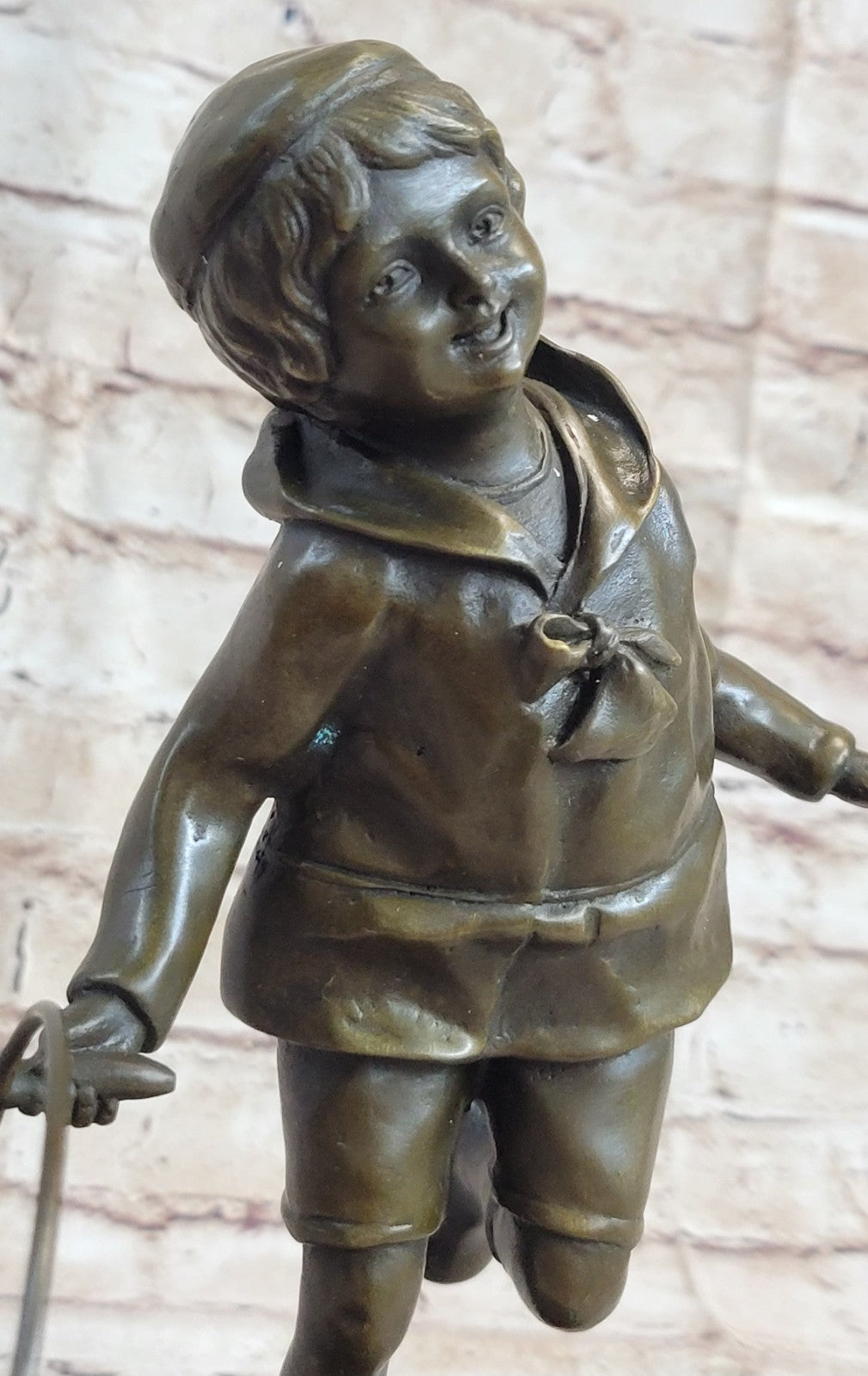 9" Bronze Art sculpture a boy with Roller Statue marble base Classic Artwork