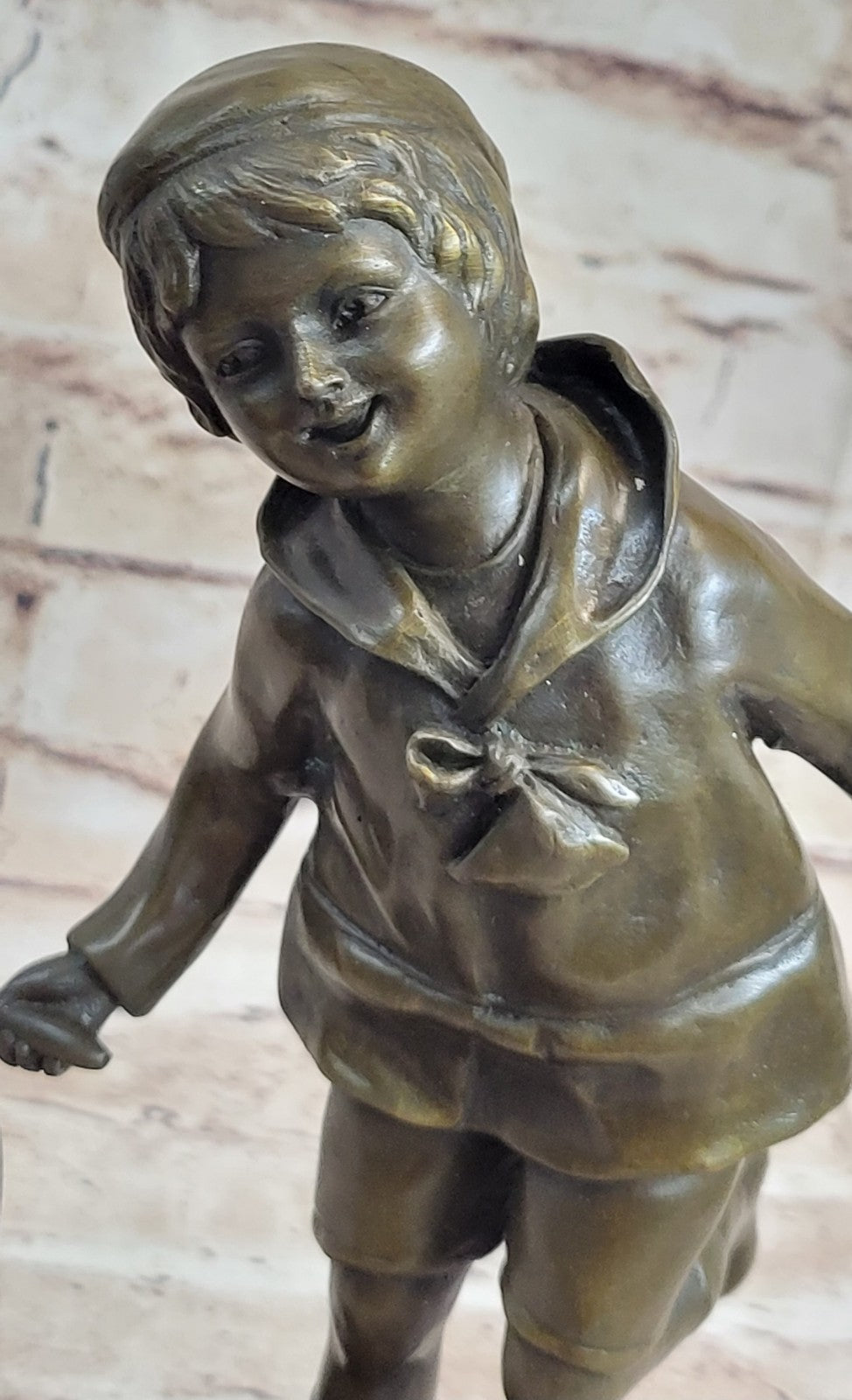 9" Bronze Art sculpture a boy with Roller Statue marble base Classic Artwork