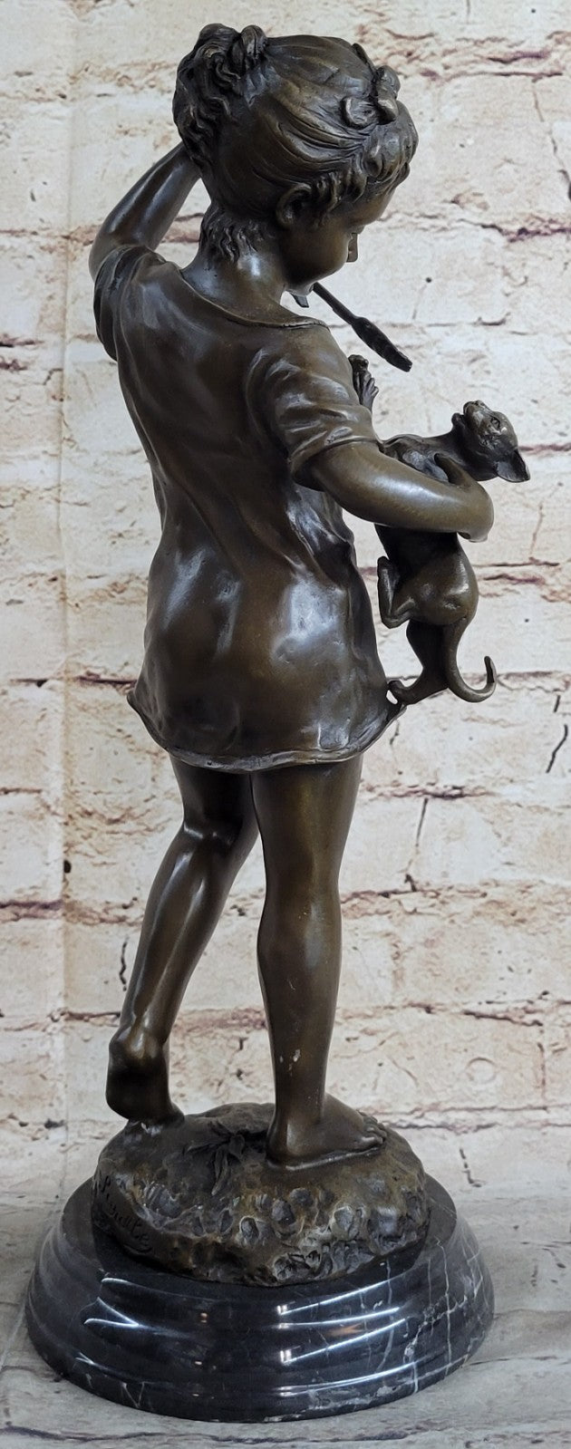 Art Deco Hot Cast Vienna Bronze Toddler and her Playful Cat Bronze Figurine
