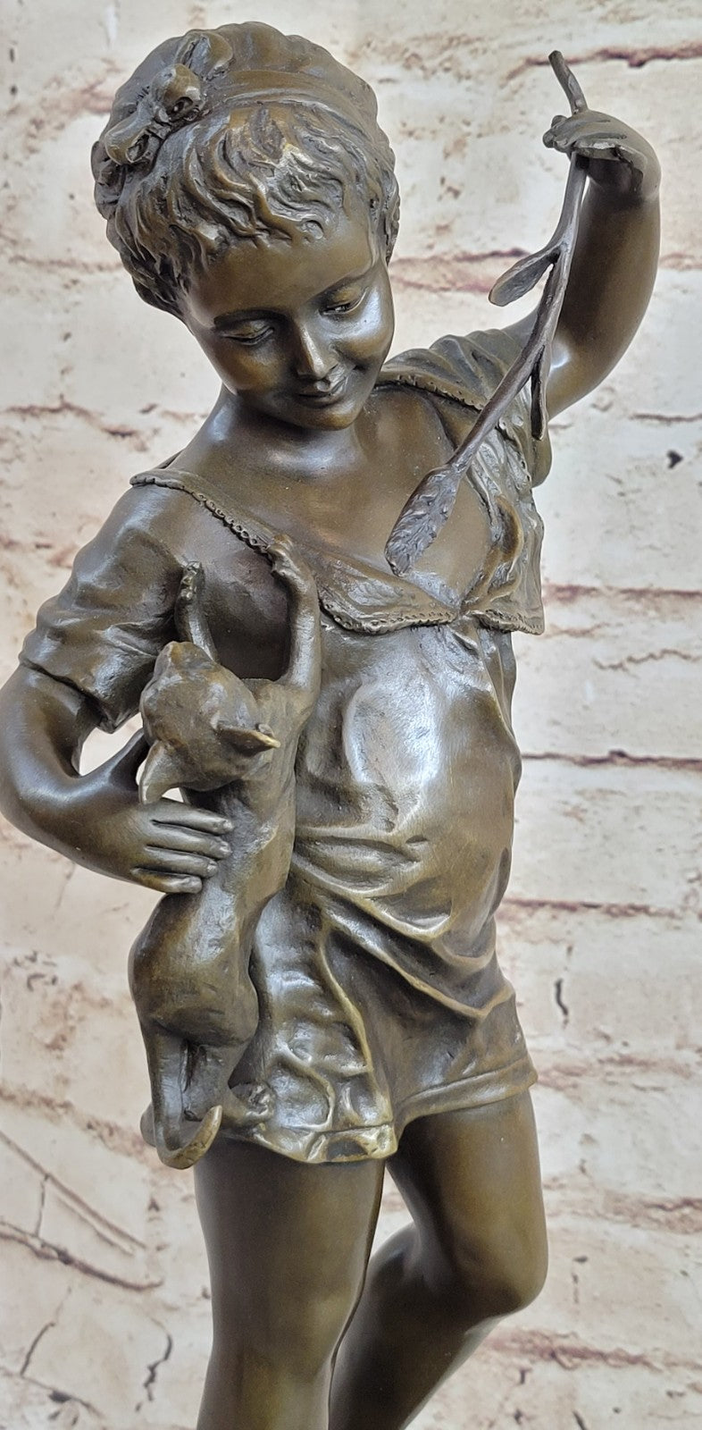 Art Deco Hot Cast Vienna Bronze Toddler and her Playful Cat Bronze Figurine