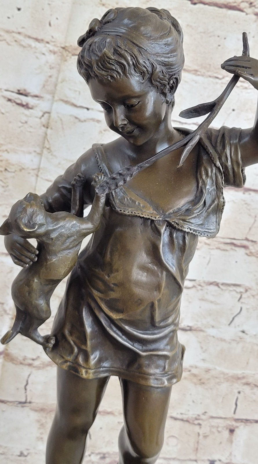 Art Deco Hot Cast Vienna Bronze Toddler and her Playful Cat Bronze Figurine