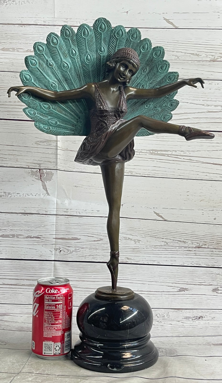 NEW ART Deco Bronze Marble Nude Belle and Peacock Sculpture Marble Base Figurine