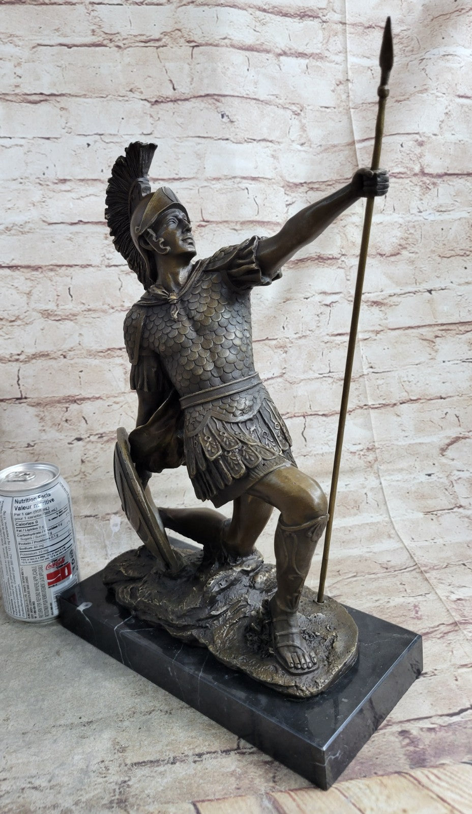 Roman Gladiator Sparton Warrior Bronze Sculpture Marble Base Statue Figurine LRG
