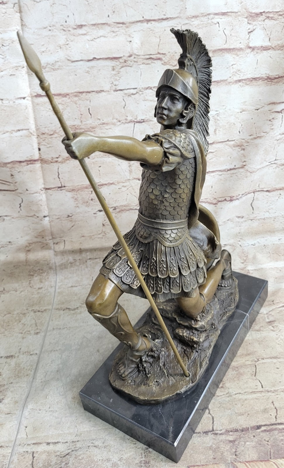 Roman Gladiator Sparton Warrior Bronze Sculpture Marble Base Statue Figurine LRG