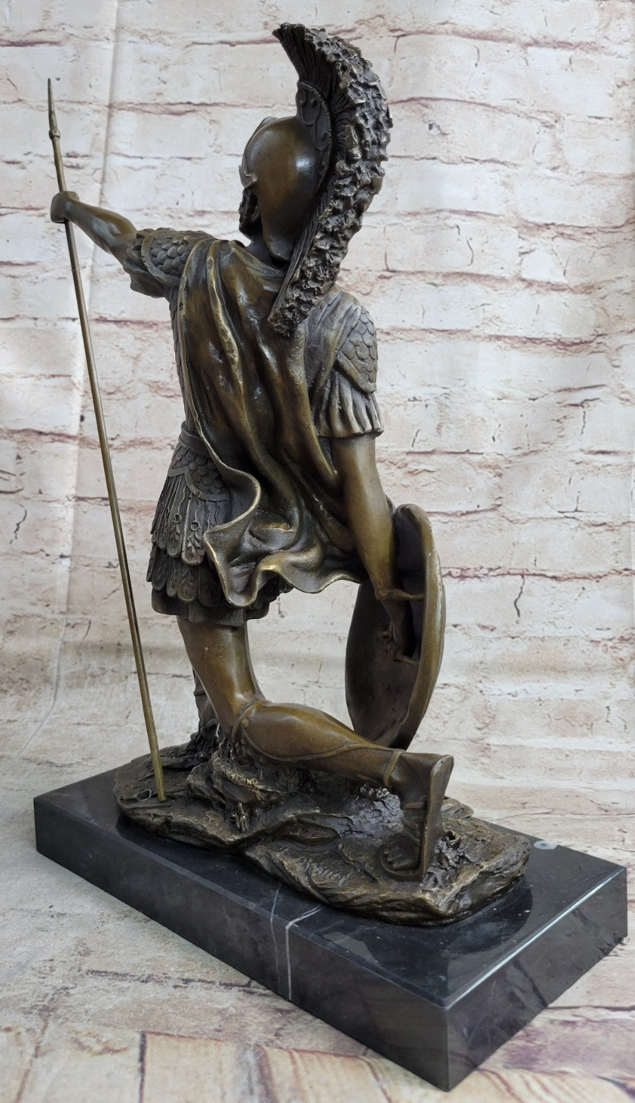 Roman Gladiator Sparton Warrior Bronze Sculpture Marble Base Statue Figurine LRG