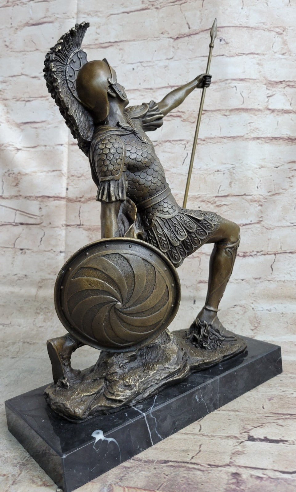 Roman Gladiator Sparton Warrior Bronze Sculpture Marble Base Statue Figurine LRG