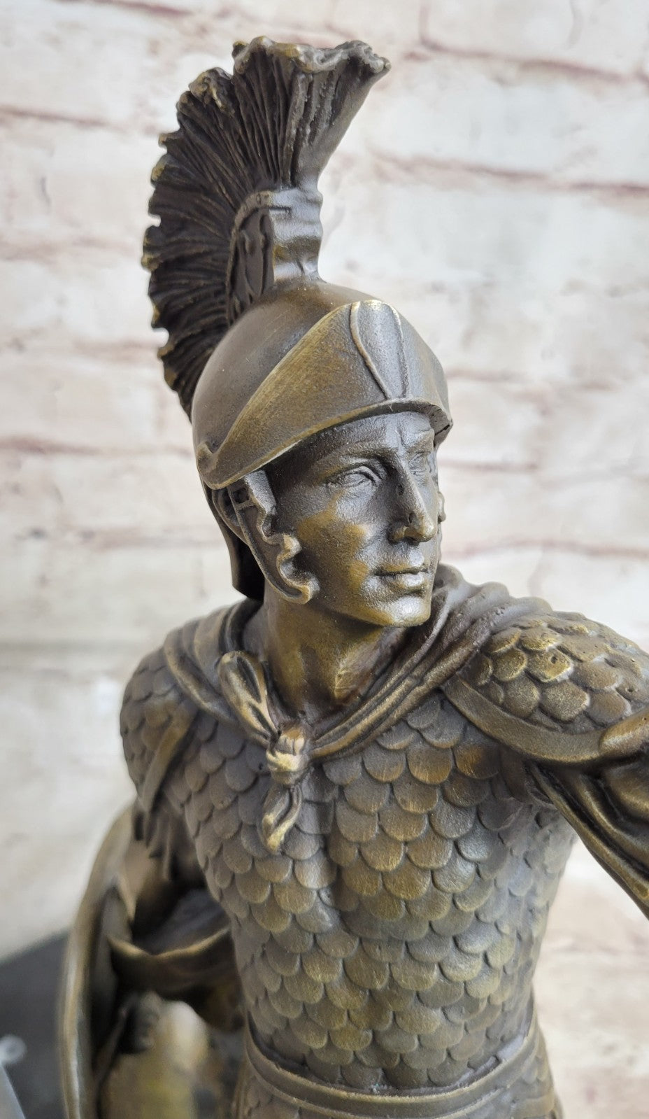 Roman Gladiator Sparton Warrior Bronze Sculpture Marble Base Statue Figurine LRG
