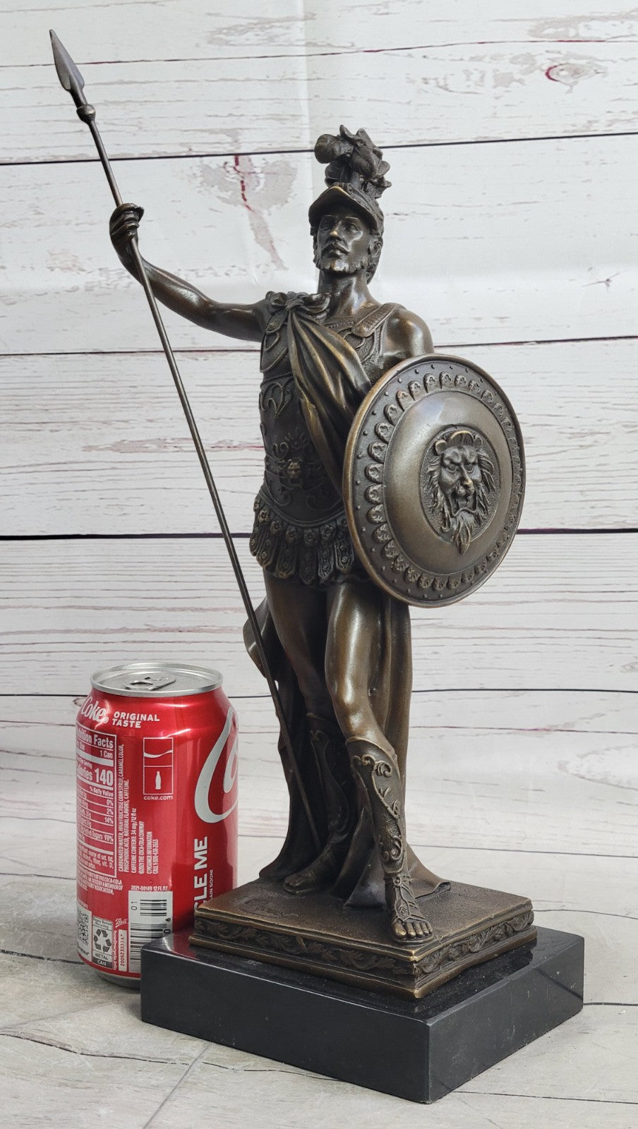 ANCIENT TIMES ROMAN LEGION SOLDIER JAVELIN SHIELD Sculpture Statue PURE Bronze
