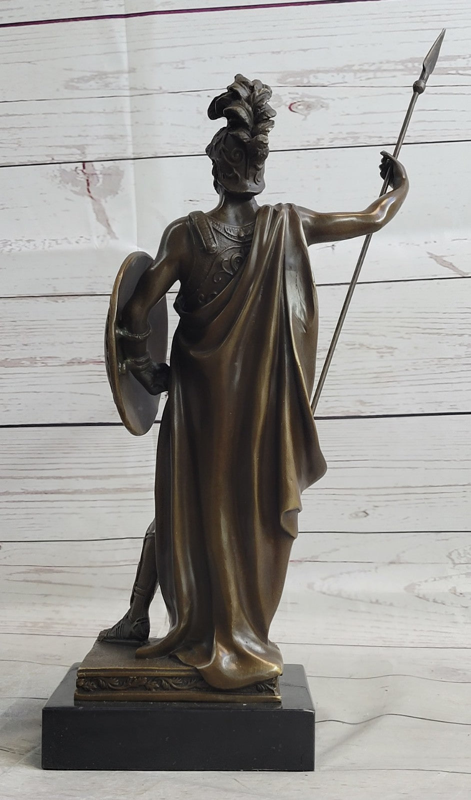 ANCIENT TIMES ROMAN LEGION SOLDIER JAVELIN SHIELD Sculpture Statue PURE Bronze